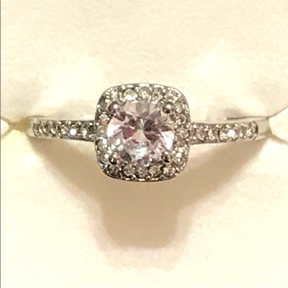 New Sterling Silver White Topaz Halo engagement Ring Size 9.75